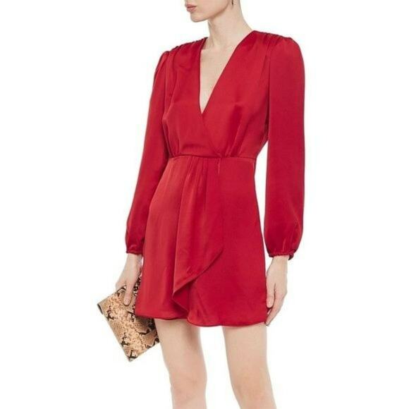 Sandro Dresses & Skirts - Sandro Paris Long Sleeve V Neck Satin Mini Dress Size 4 Date Night Valentines